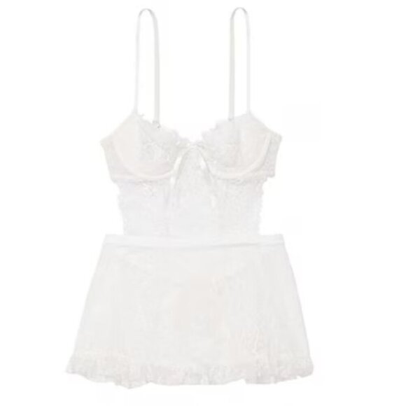 New! Victoria's Secret White Lace Apron Wicked Open Back Babydoll 22936 - Picture 1 of 10